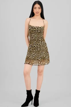 Vestido mini mesh animal print