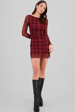 Vestido mini mesh cuadros