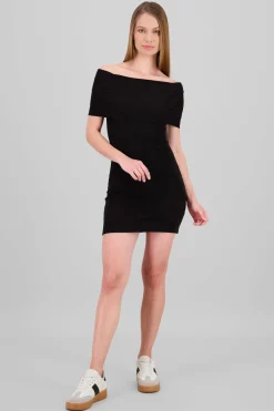 Vestido mini rib off shoulder