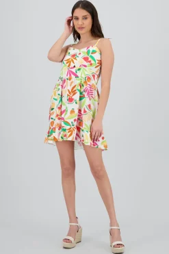 Vestido mini tirantes estampado frutas