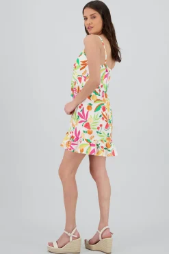 Vestido mini tirantes estampado frutas