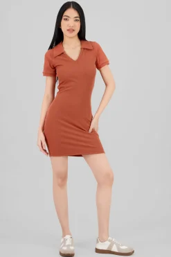 Vestido rib mini cuello polo