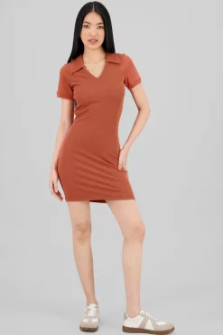 Vestido rib mini cuello polo