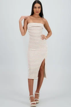 Vestido strapless estampado rayas