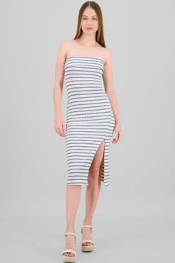 Vestido strapless estampado rayas