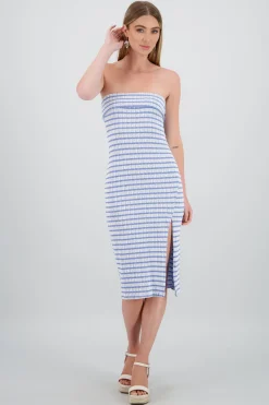 Vestido strapless estampado rayas