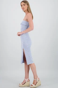 Vestido strapless estampado rayas