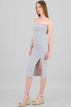 Vestido strapless estampado rayas