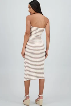 Vestido strapless estampado rayas