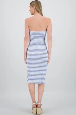 Vestido strapless estampado rayas