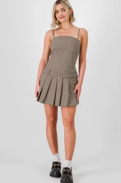 Vestido tableada cuadros con cinturon