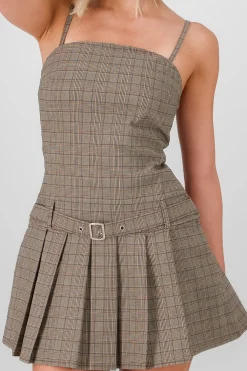 Vestido tableada cuadros con cinturon